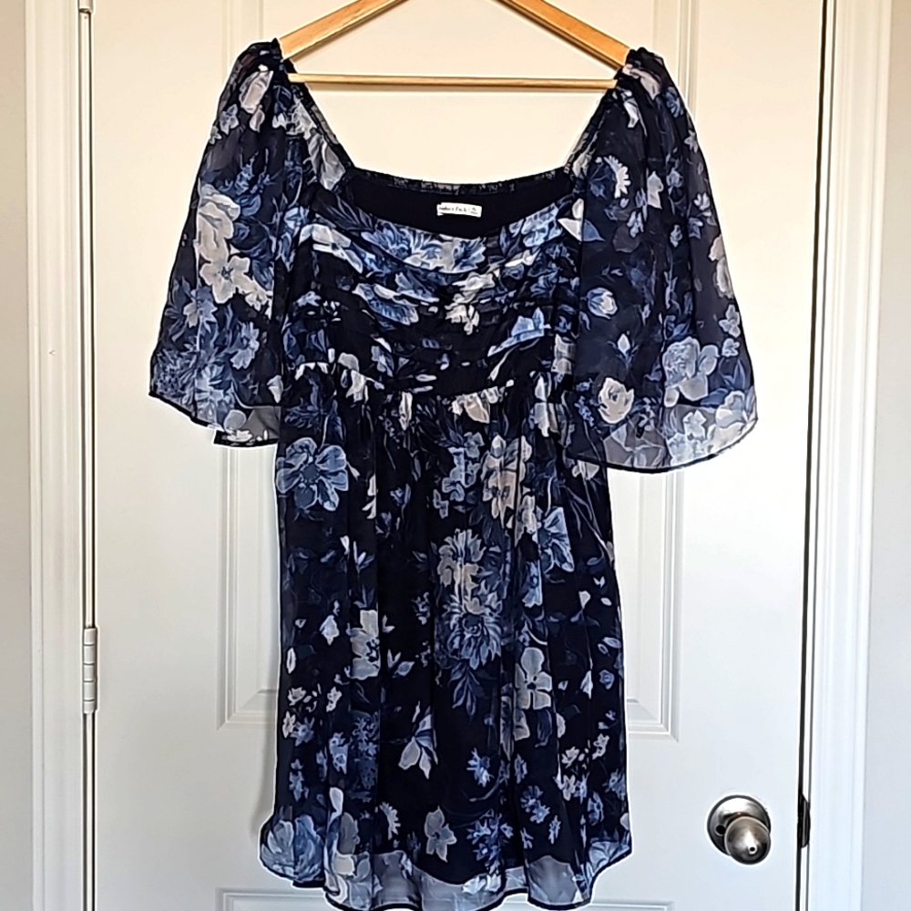 Abercrombie & Fitch Emerson Angel Sleeve Mini Dress - Blue Floral